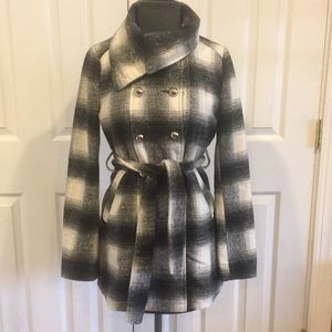 Black plaid pea coat
